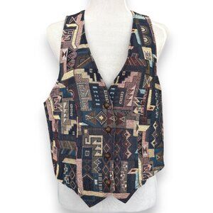 Ellen & Company Vintage 90s  tapestry patchwork Vest Women’s Button Up sz S/M